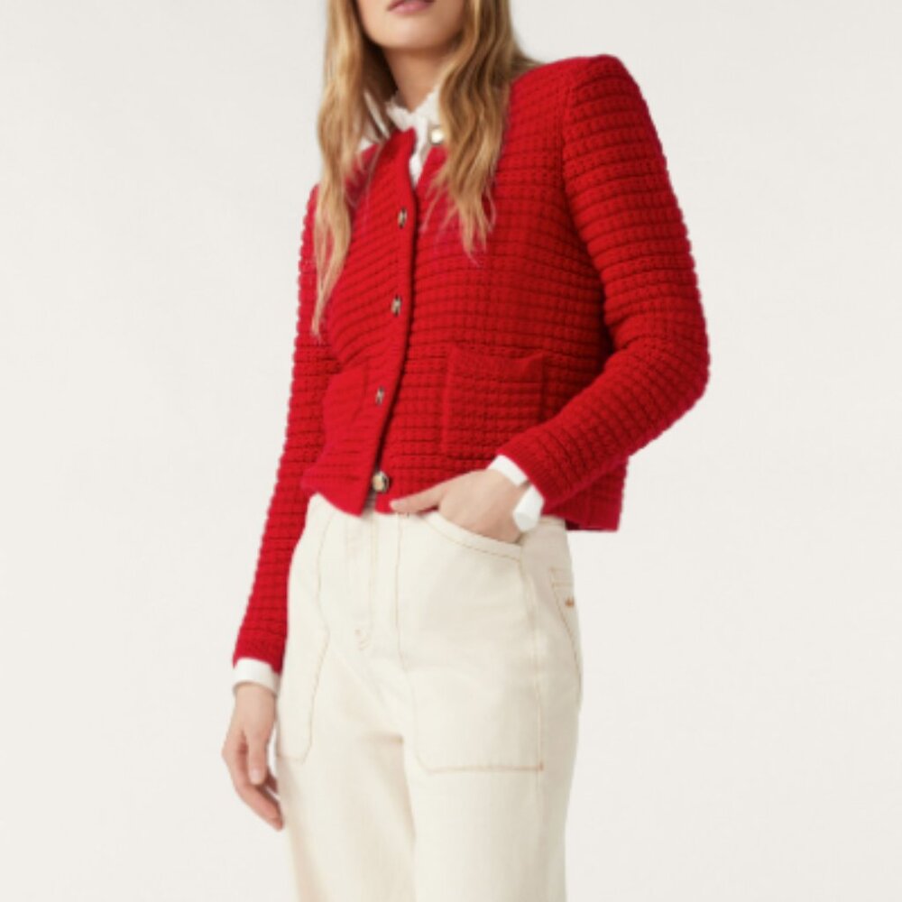NEW Ba&sh Bash Gaspard Tweed Cardigan Jacket in Red  | size 2 / M